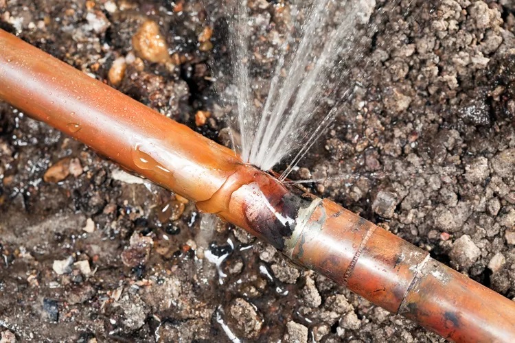 This copper pipe has a leak, and needs plumbing water leak repair ASAP. 
